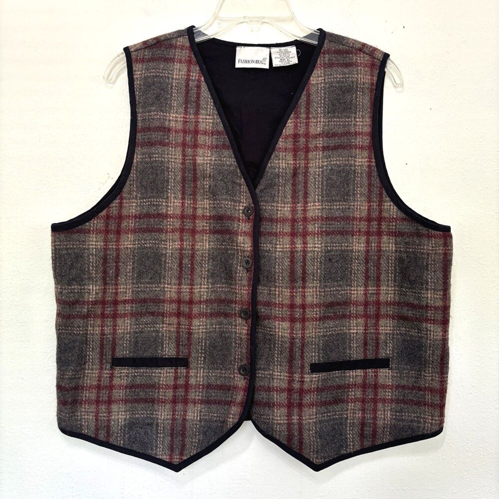 Fashion Bug Y2K Preppy Plaid Wool Vest XL Dark Academia 90s Vintage Heritage